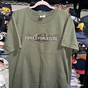 Vintage Harley Davidson Military Bahrain Green Shirt Size Large